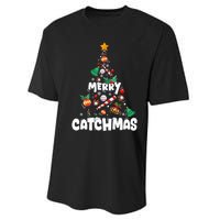 Merry Christmas Funny Gift Merry Catchmas Baseball Christmas Tree Performance Sprint T-Shirt