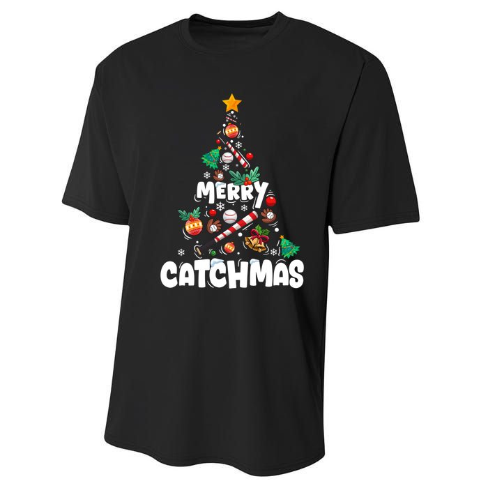 Merry Christmas Funny Gift Merry Catchmas Baseball Christmas Tree Performance Sprint T-Shirt