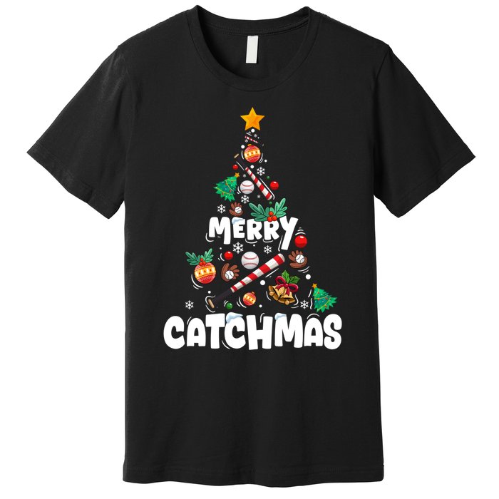 Merry Christmas Funny Gift Merry Catchmas Baseball Christmas Tree Premium T-Shirt