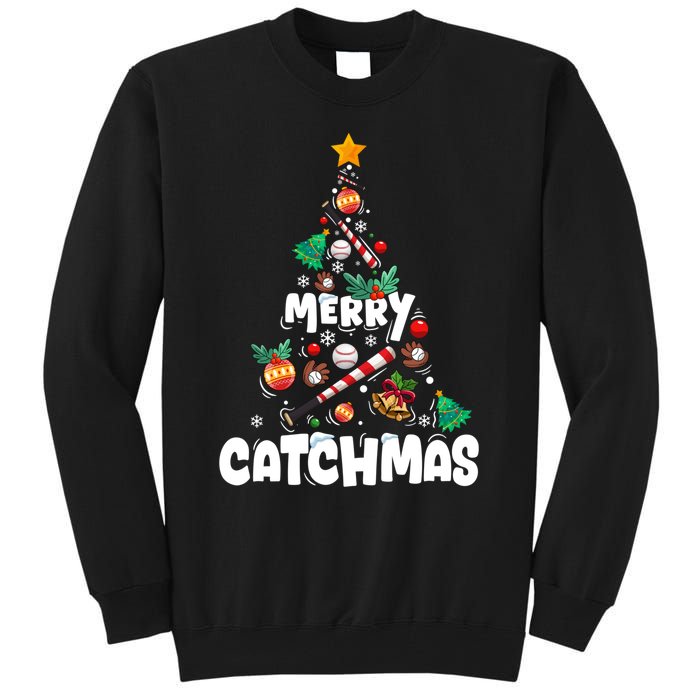 Merry Christmas Funny Gift Merry Catchmas Baseball Christmas Tree Tall Sweatshirt