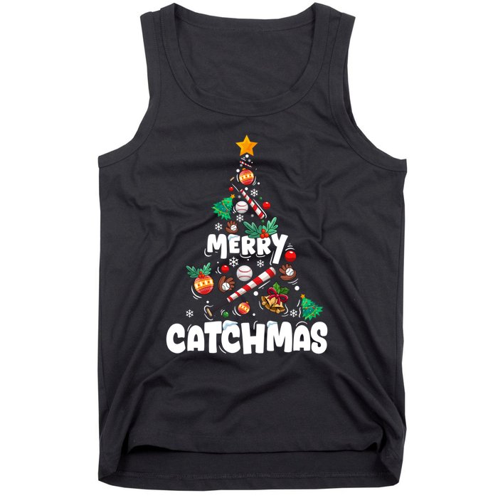 Merry Christmas Funny Gift Merry Catchmas Baseball Christmas Tree Tank Top