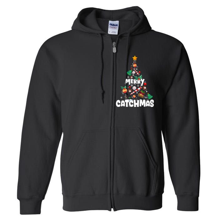 Merry Christmas Funny Gift Merry Catchmas Baseball Christmas Tree Full Zip Hoodie