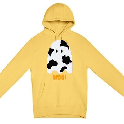 Moo! Cute Funny Cow Print Ghost Halloween Premium Pullover Hoodie