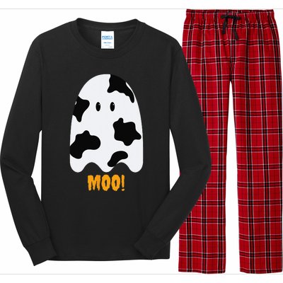 Moo! Cute Funny Cow Print Ghost Halloween Long Sleeve Pajama Set