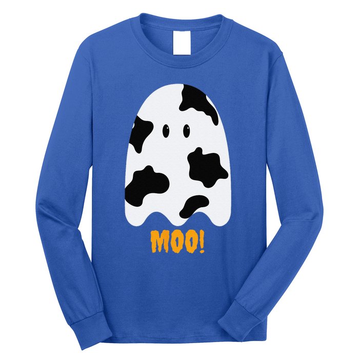 Moo! Cute Funny Cow Print Ghost Halloween Long Sleeve Shirt