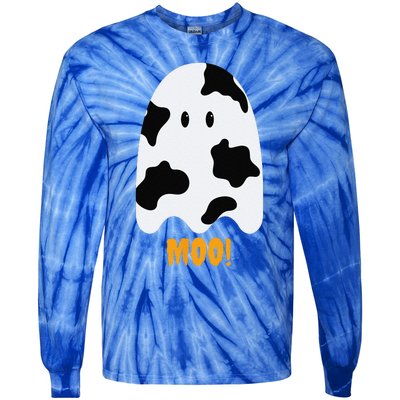 Moo! Cute Funny Cow Print Ghost Halloween Tie-Dye Long Sleeve Shirt