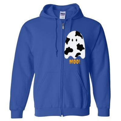 Moo! Cute Funny Cow Print Ghost Halloween Full Zip Hoodie