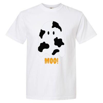 Moo! Cute Funny Cow Print Ghost Halloween Garment-Dyed Heavyweight T-Shirt