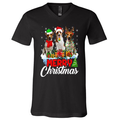 Merry Christmas Funny Jack Russell Terrier Dog Lover Xmas V-Neck T-Shirt