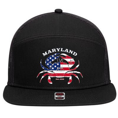 Maryland Crab Flag Patriotic and Quirky Summertime USA 7 Panel Mesh Trucker Snapback Hat