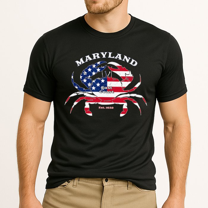 Maryland Crab Flag Patriotic and Quirky Summertime USA Cooling Performance Crew T-Shirt