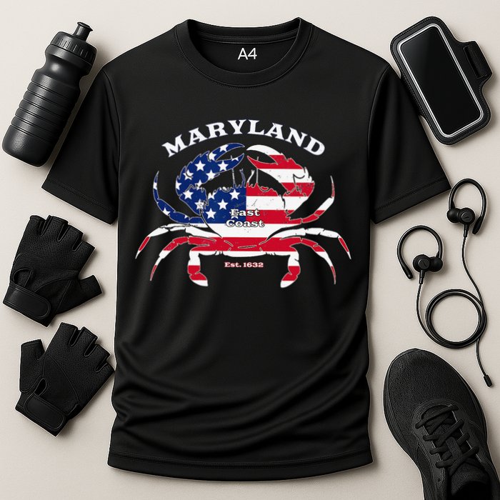 Maryland Crab Flag Patriotic and Quirky Summertime USA Cooling Performance Crew T-Shirt