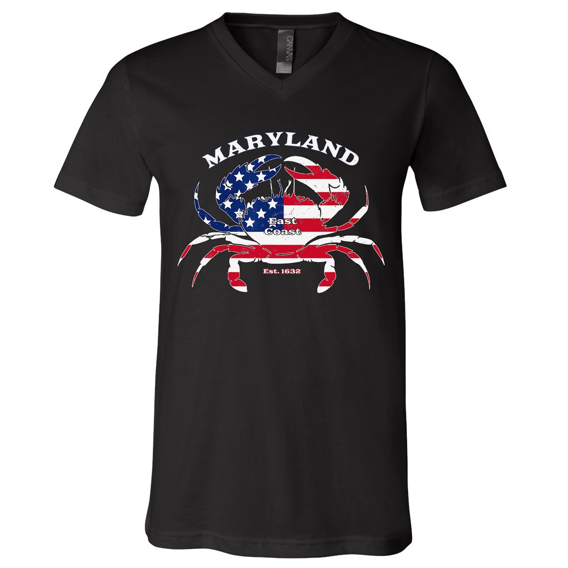 Maryland Crab Flag Patriotic and Quirky Summertime USA V-Neck T-Shirt
