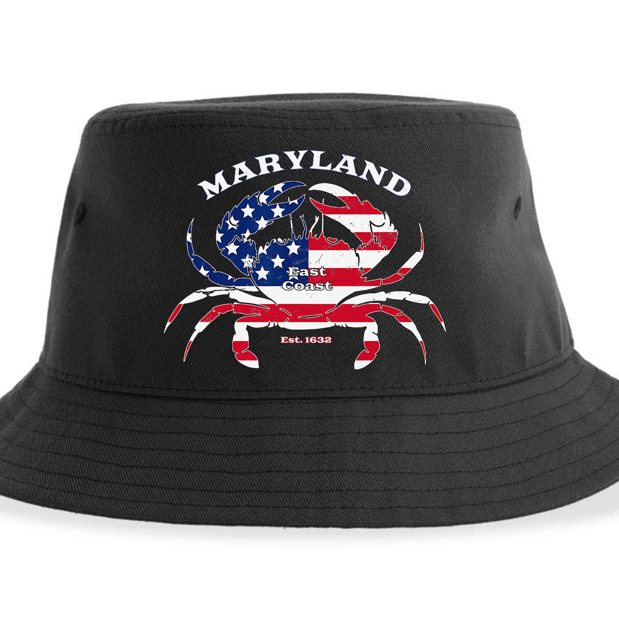 Maryland Crab Flag Patriotic and Quirky Summertime USA Sustainable Bucket Hat