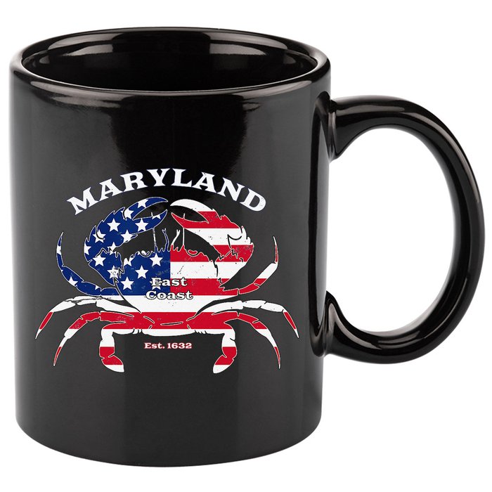 Maryland Crab Flag Patriotic and Quirky Summertime USA 11oz C Handle Ceramic Mug