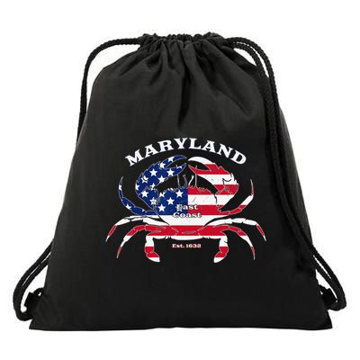 Maryland Crab Flag Patriotic and Quirky Summertime USA Drawstring Bag