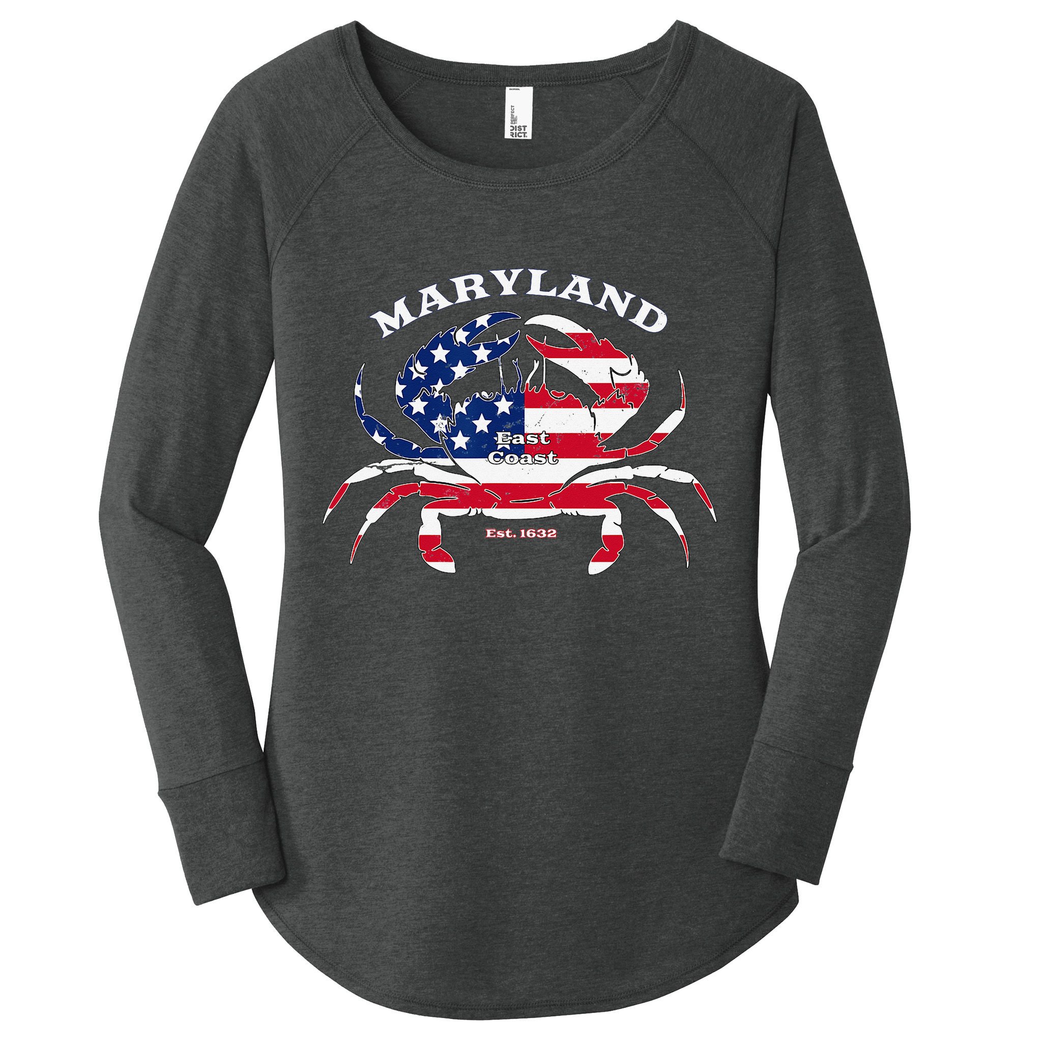 Maryland Crab Flag Patriotic and Quirky Summertime USA Women's Perfect Tri Tunic Long Sleeve Shirt