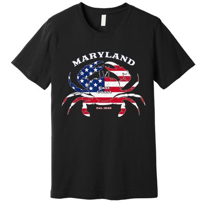 Maryland Crab Flag Patriotic and Quirky Summertime USA Premium T-Shirt