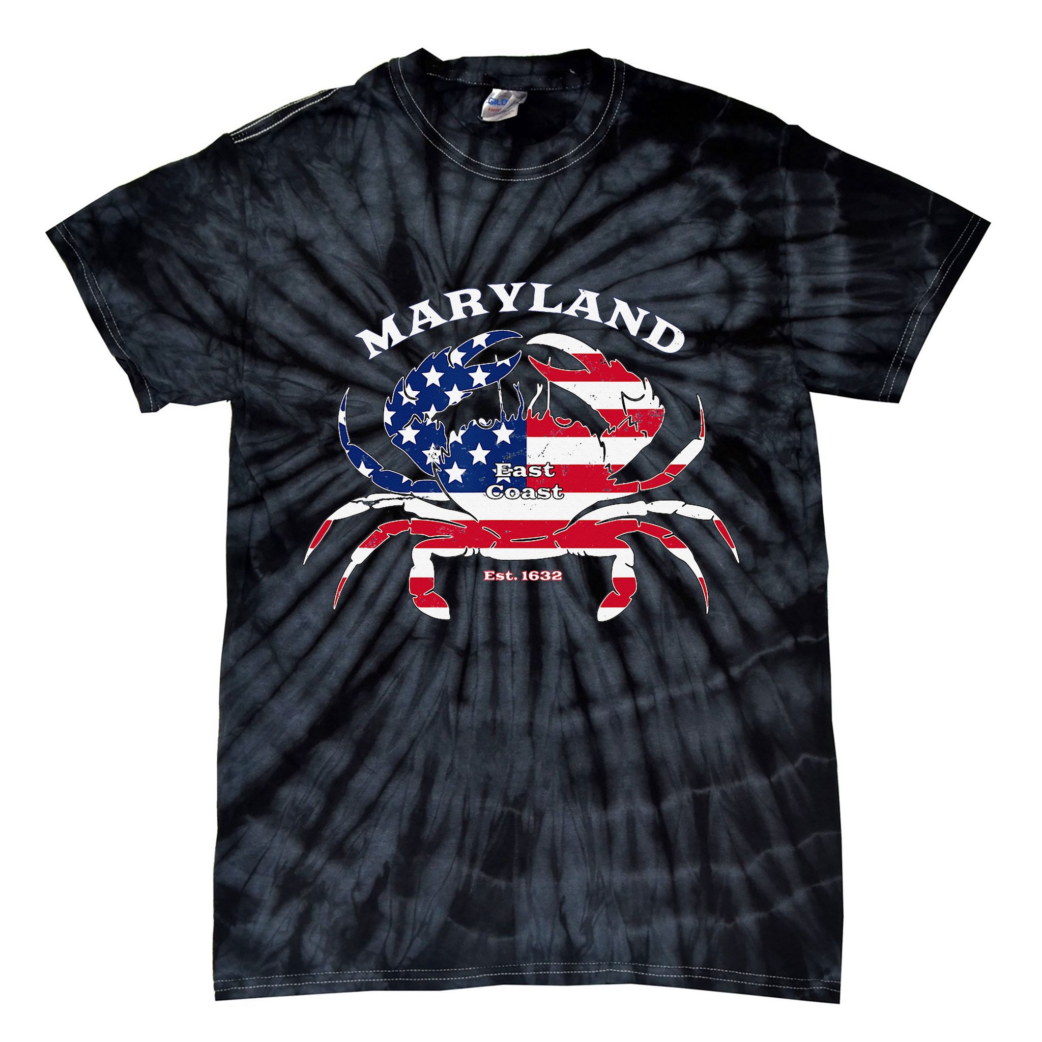 Maryland Crab Flag Patriotic and Quirky Summertime USA Tie-Dye T-Shirt