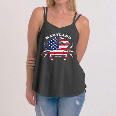 Maryland Crab Flag Patriotic and Quirky Summertime USA Women's Strappy Tank