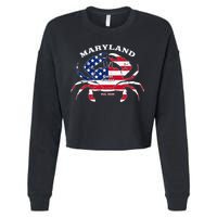 Maryland Crab Flag Patriotic and Quirky Summertime USA Cropped Pullover Crew