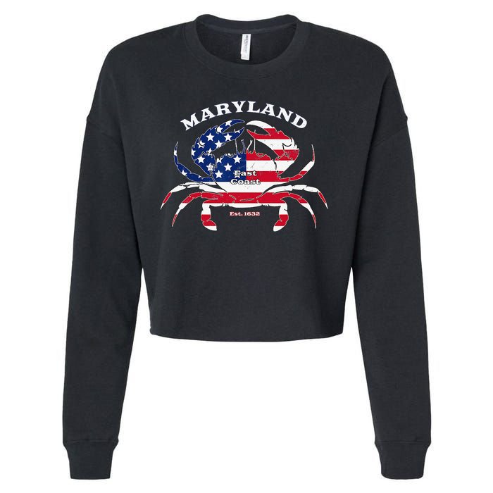 Maryland Crab Flag Patriotic and Quirky Summertime USA Cropped Pullover Crew