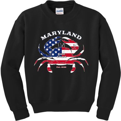Maryland Crab Flag Patriotic and Quirky Summertime USA Kids Sweatshirt