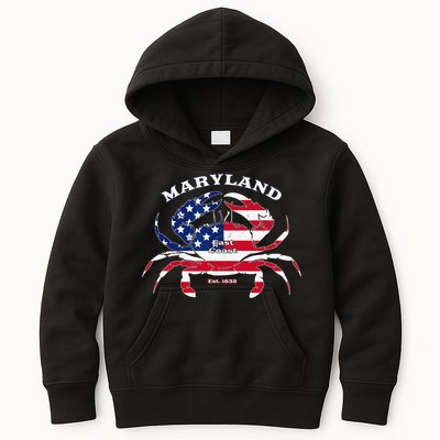 Maryland Crab Flag Patriotic and Quirky Summertime USA Kids Hoodie