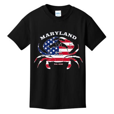 Maryland Crab Flag Patriotic and Quirky Summertime USA Kids T-Shirt