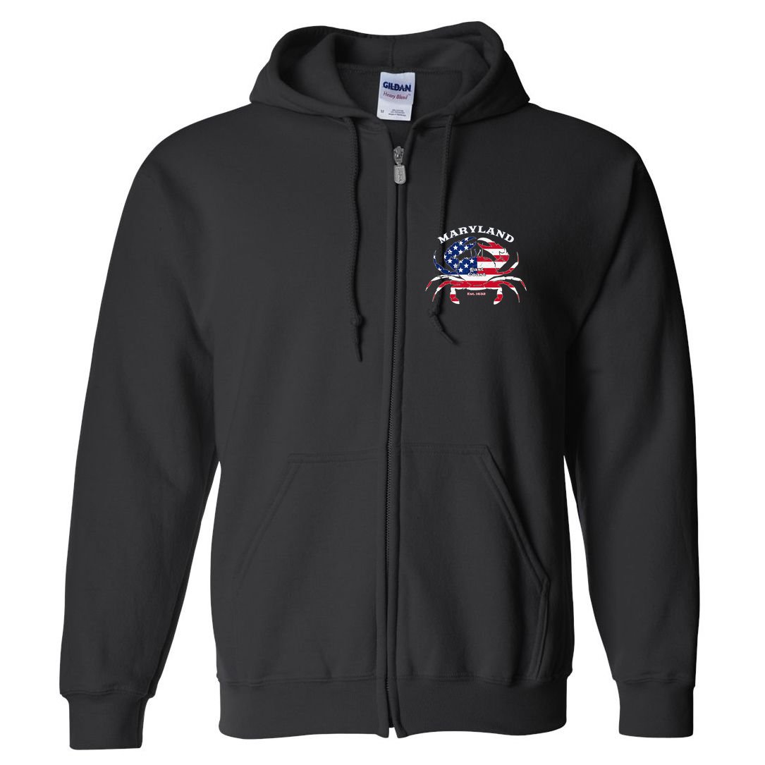 Maryland Crab Flag Patriotic and Quirky Summertime USA Full Zip Hoodie