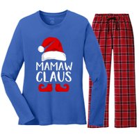 Mamaw Claus Funny Grandma Santa Claus Red Christmas Hat Gift Women's Long Sleeve Flannel Pajama Set 