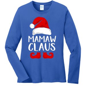 Mamaw Claus Funny Grandma Santa Claus Red Christmas Hat Gift Ladies Long Sleeve Shirt