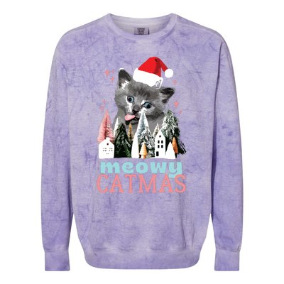 Meowy Catmas Funny Christmas Cat Meme Ugly Xmas Gift Cute Colorblast Crewneck Sweatshirt