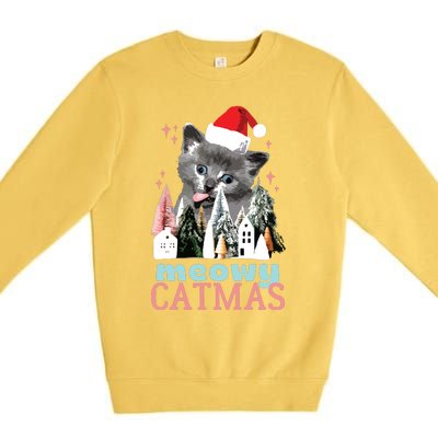 Meowy Catmas Funny Christmas Cat Meme Ugly Xmas Gift Cute Premium Crewneck Sweatshirt