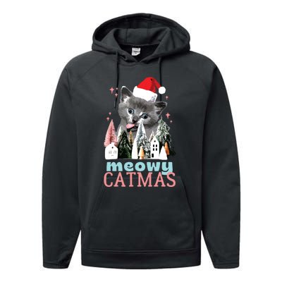 Meowy Catmas Funny Christmas Cat Meme Ugly Xmas Gift Cute Performance Fleece Hoodie