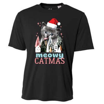 Meowy Catmas Funny Christmas Cat Meme Ugly Xmas Gift Cute Cooling Performance Crew T-Shirt