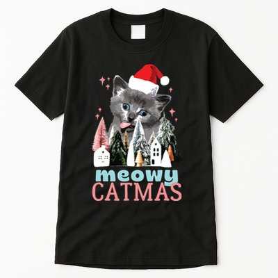 Meowy Catmas Funny Christmas Cat Meme Ugly Xmas Gift Cute Tall T-Shirt