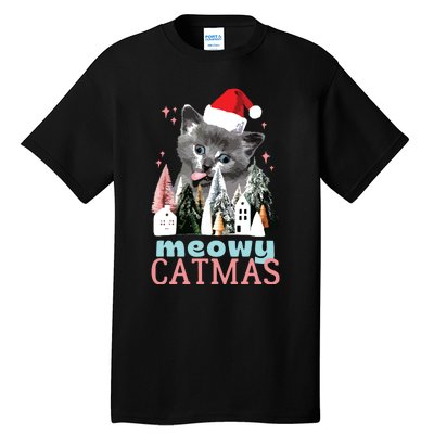 Meowy Catmas Funny Christmas Cat Meme Ugly Xmas Gift Cute Tall T-Shirt