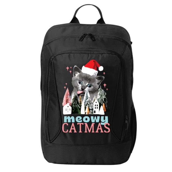 Meowy Catmas Funny Christmas Cat Meme Ugly Xmas Gift Cute City Backpack