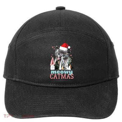 Meowy Catmas Funny Christmas Cat Meme Ugly Xmas Gift Cute 7-Panel Snapback Hat