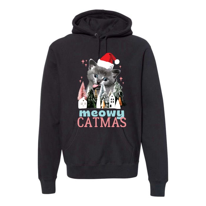 Meowy Catmas Funny Christmas Cat Meme Ugly Xmas Gift Cute Premium Hoodie