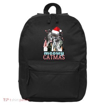 Meowy Catmas Funny Christmas Cat Meme Ugly Xmas Gift Cute 16 in Basic Backpack