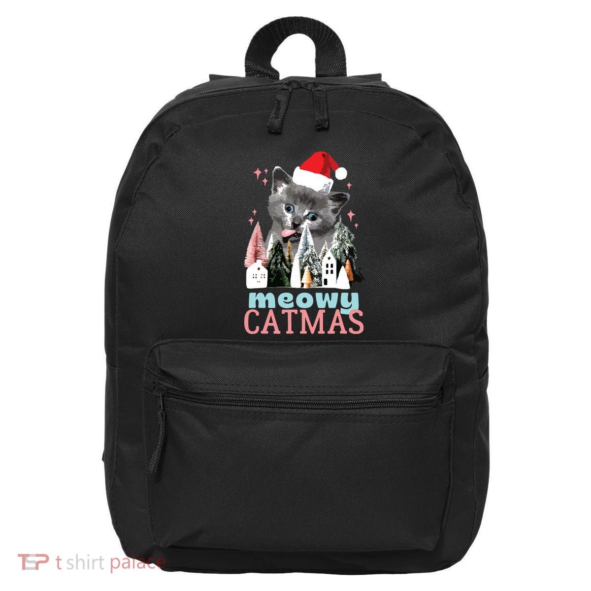 Meowy Catmas Funny Christmas Cat Meme Ugly Xmas Gift Cute 16 in Basic Backpack