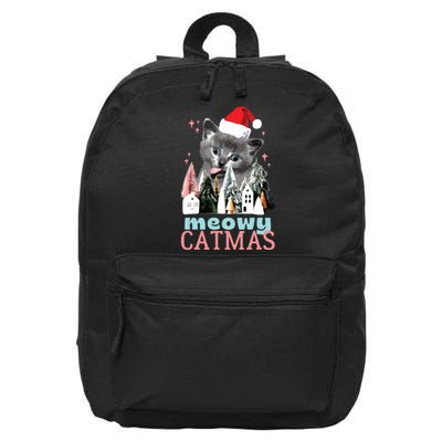 Meowy Catmas Funny Christmas Cat Meme Ugly Xmas Gift Cute 16 in Basic Backpack