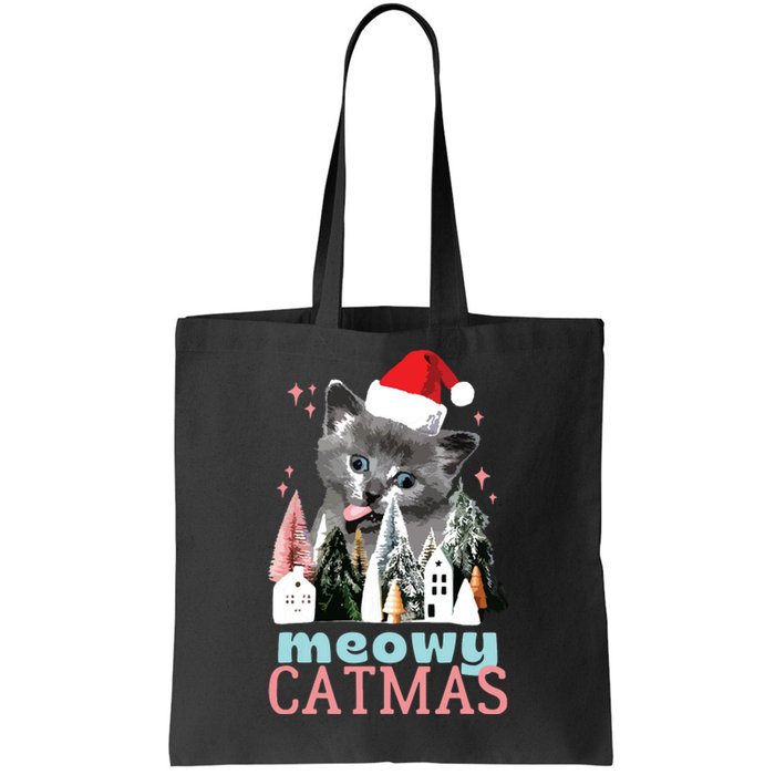 Meowy Catmas Funny Christmas Cat Meme Ugly Xmas Gift Cute Tote Bag