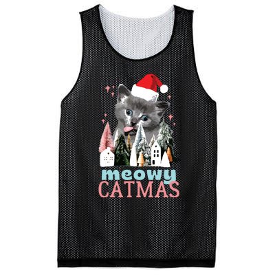 Meowy Catmas Funny Christmas Cat Meme Ugly Xmas Gift Cute Mesh Reversible Basketball Jersey Tank