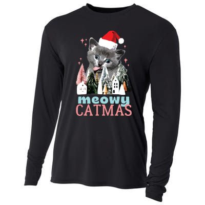 Meowy Catmas Funny Christmas Cat Meme Ugly Xmas Gift Cute Cooling Performance Long Sleeve Crew