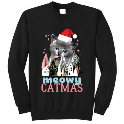 Meowy Catmas Funny Christmas Cat Meme Ugly Xmas Gift Cute Tall Sweatshirt