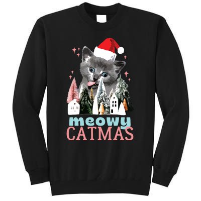 Meowy Catmas Funny Christmas Cat Meme Ugly Xmas Gift Cute Tall Sweatshirt