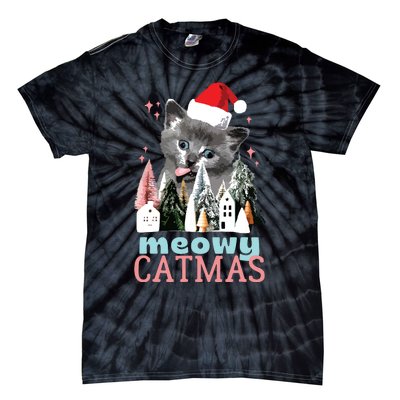 Meowy Catmas Funny Christmas Cat Meme Ugly Xmas Gift Cute Tie-Dye T-Shirt